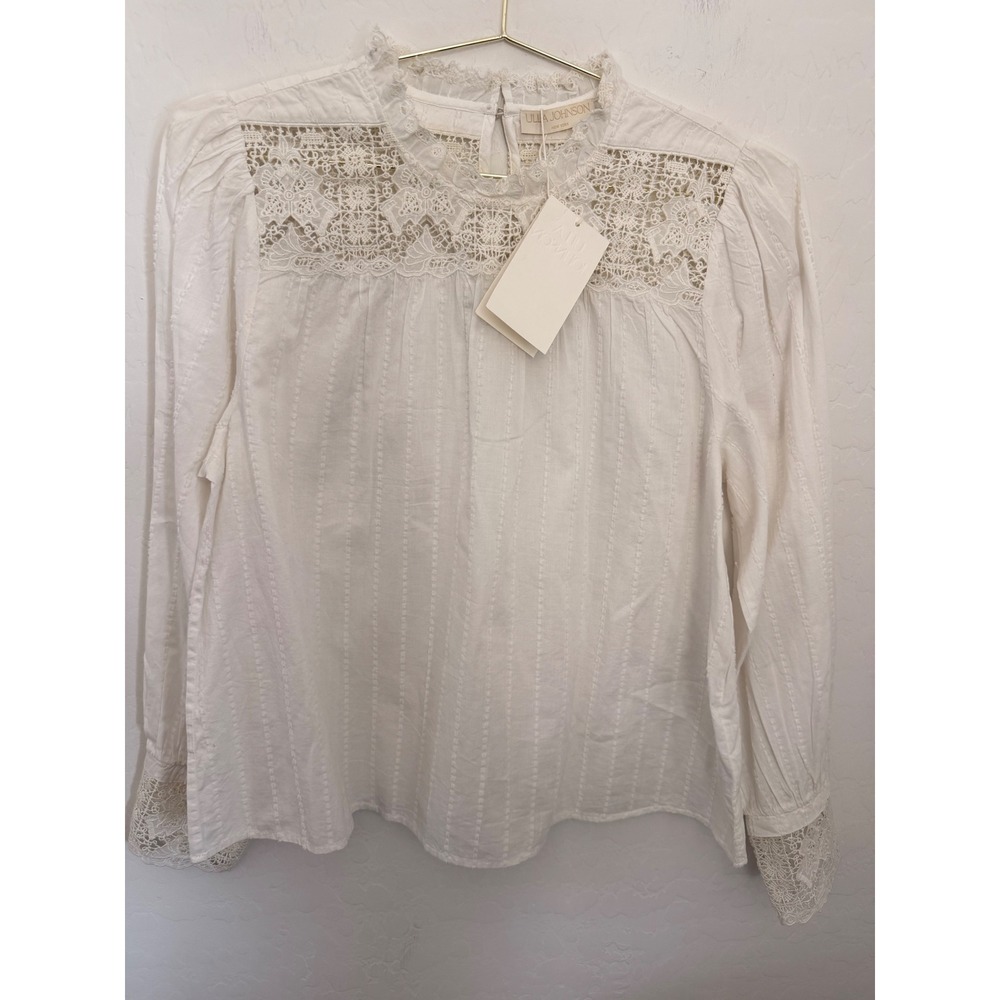 ULLA JOHNSON Cornelia Long Sleeve Cottagecore Boho Blouse Lace Cotton 6 NEW